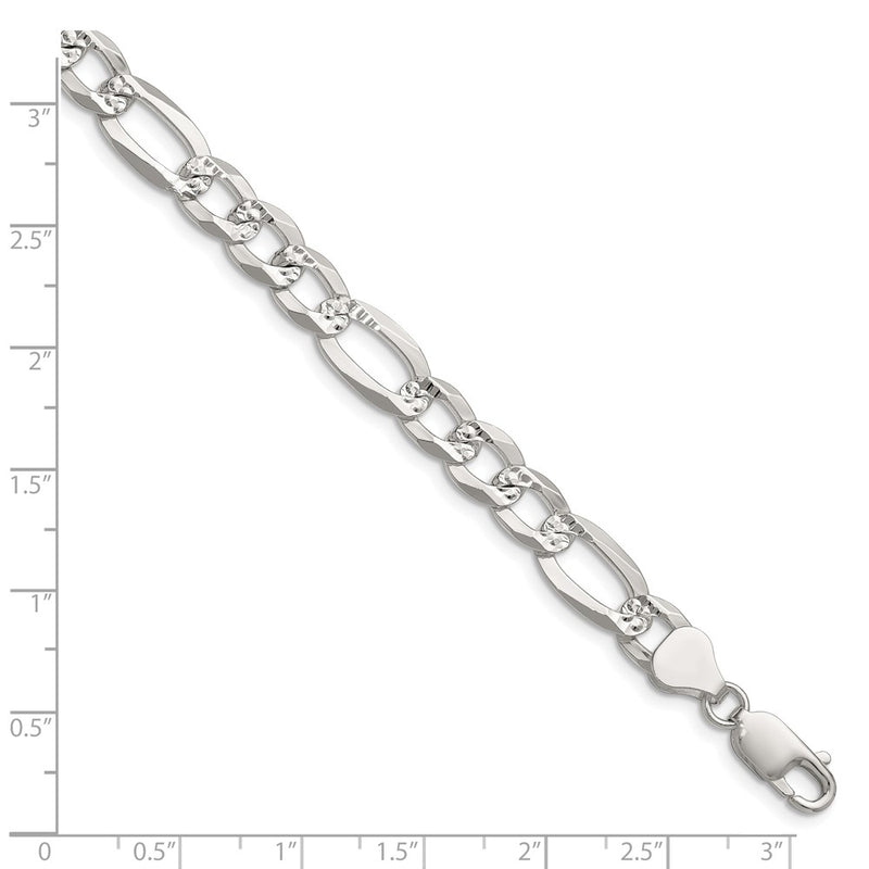 Sterling Silver 8.0mm Flat D/C Pave Figaro Chain Bracelet