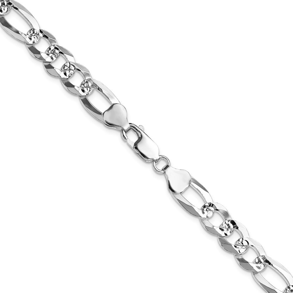 Sterling Silver 8.5mm Flat D/c Pave Figaro Chain Necklace