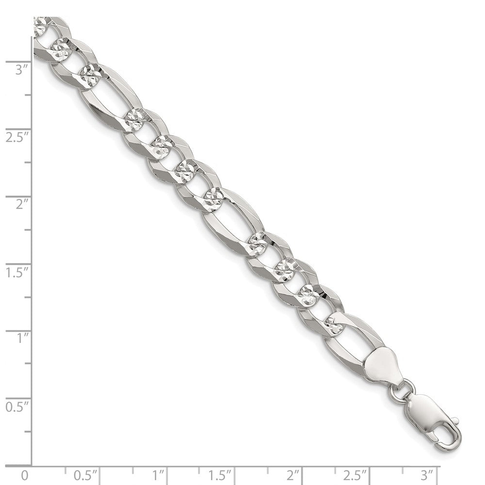 Sterling Silver 8.5mm Flat D/C Pave Figaro Chain Bracelet