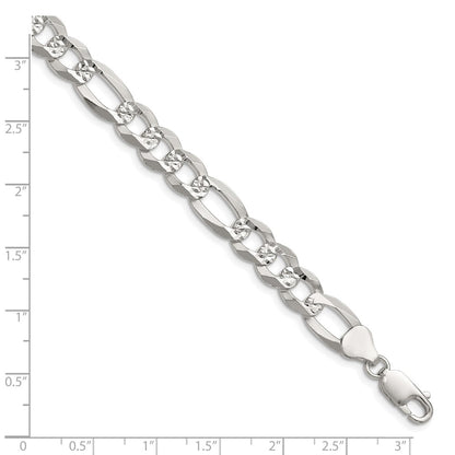 Sterling Silver 8.5mm Flat D/C Pave Figaro Chain Bracelet