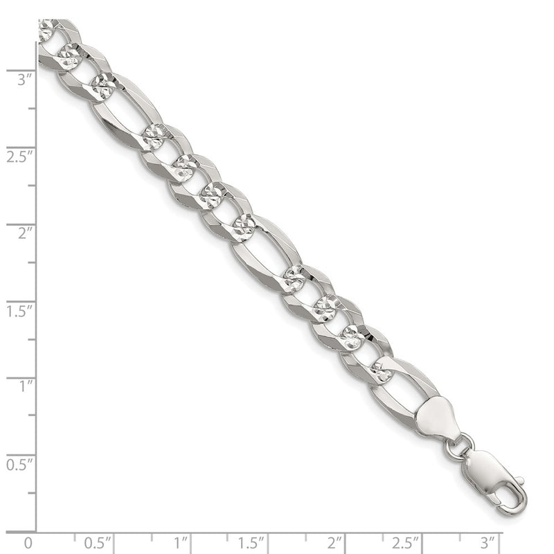 Sterling Silver 8.5mm Flat D/C Pave Figaro Chain Bracelet