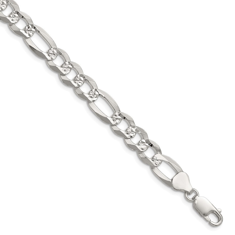 Sterling Silver 8.5mm Flat D/C Pave Figaro Chain Bracelet