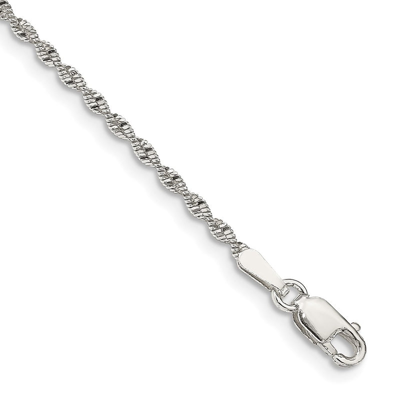 7 Inch Sterling Silver 1.65mm Twisted Herringbone Chain Bracelet