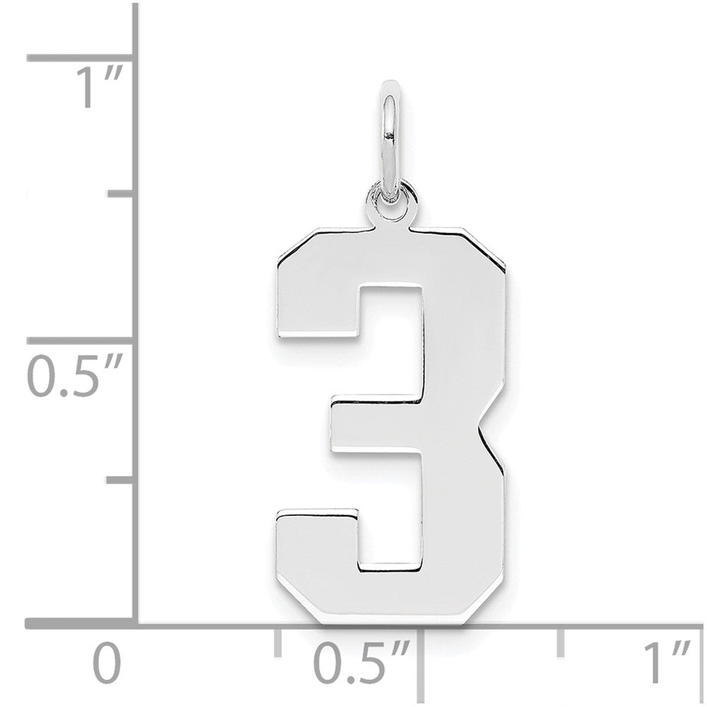 Sterling Silver Silver/Rhodium-Plated Polished Number 3 Charm
