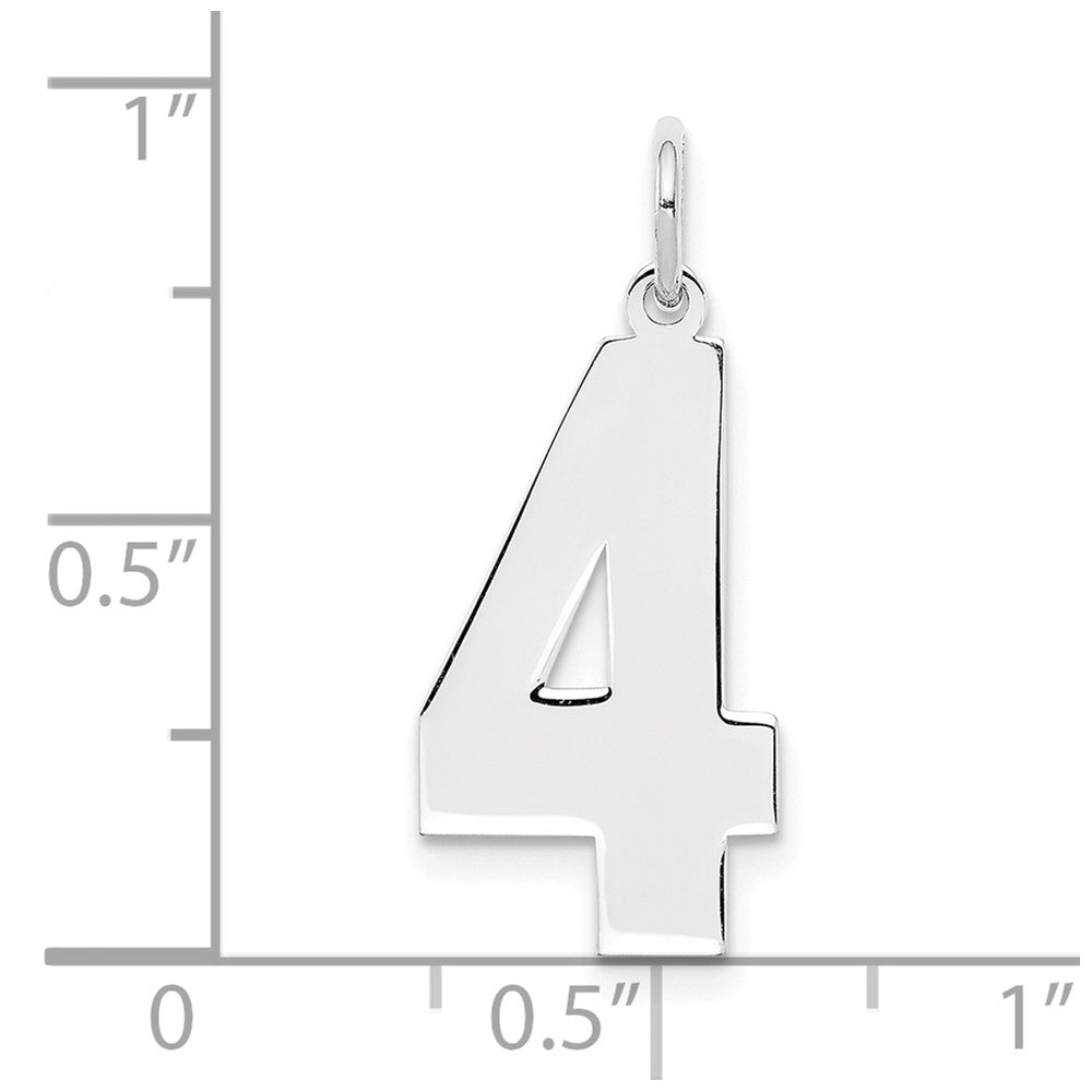 Sterling Silver Silver/Rhodium-Plated Polished Number 4 Charm
