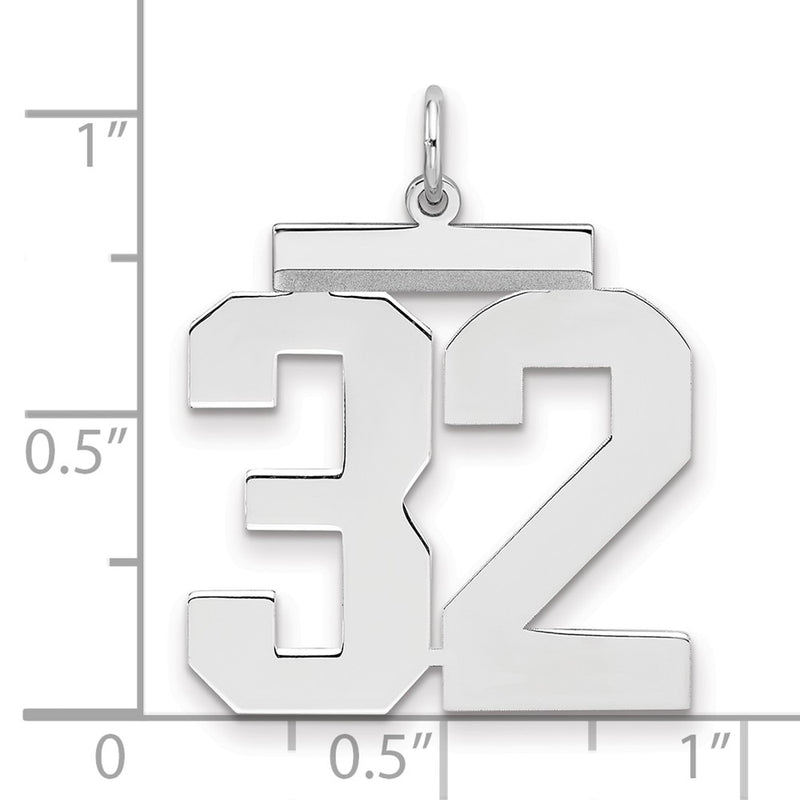 Sterling Silver Silver/Rhodium-Plated Polished Number 32 Charm