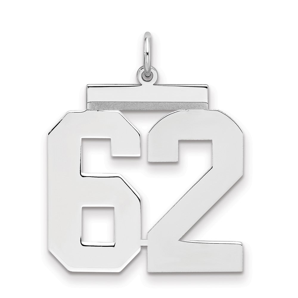 Sterling Silver Silver/Rhodium-Plated Polished Number 62 Charm