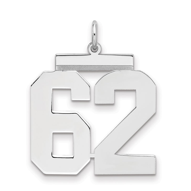 Sterling Silver Silver/Rhodium-Plated Polished Number 62 Charm
