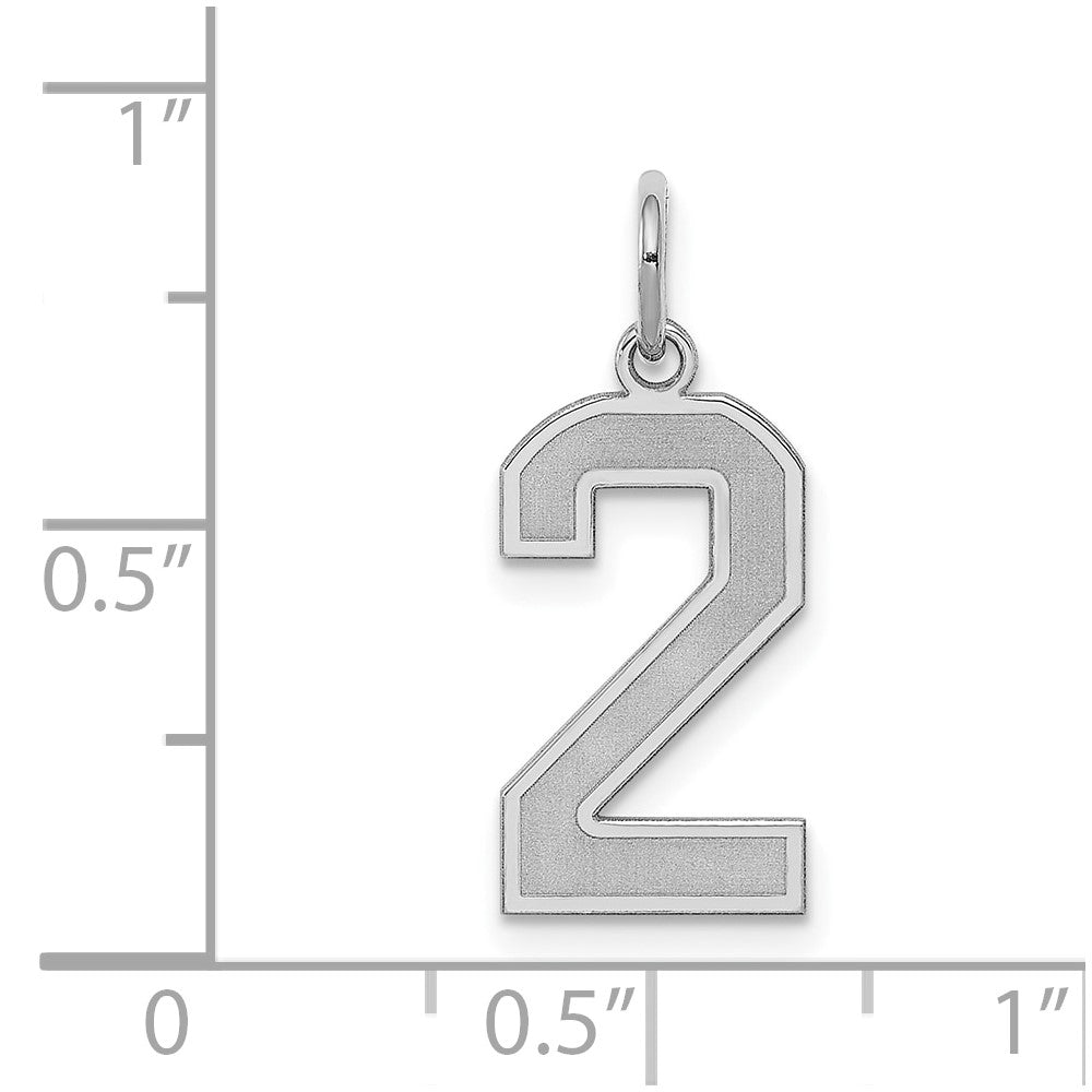 Sterling Silver Silver/Rhodium-Plated Satin Number 2 Charm