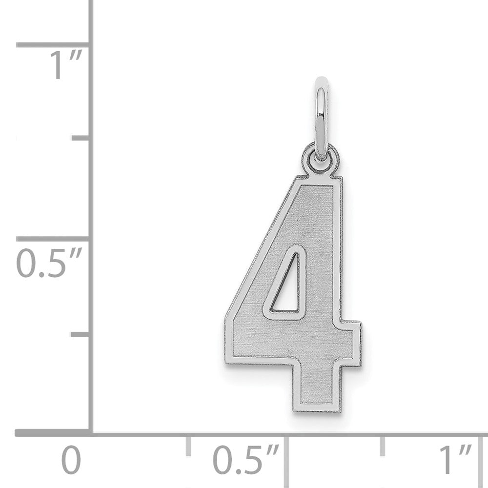 Sterling Silver Silver/Rhodium-Plated Satin Number 4 Charm