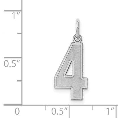 Sterling Silver Silver/Rhodium-Plated Satin Number 4 Charm