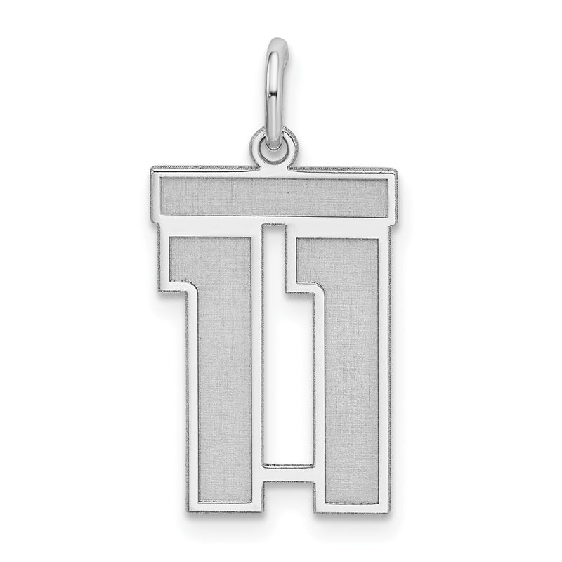 Sterling Silver Silver/Rhodium-Plated Satin Number 11 Charm