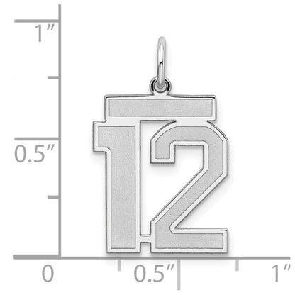 Sterling Silver Silver/Rhodium-Plated Satin Number 12 Charm
