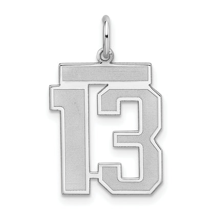 Sterling Silver Silver/Rhodium-Plated Satin Number 13 Charm
