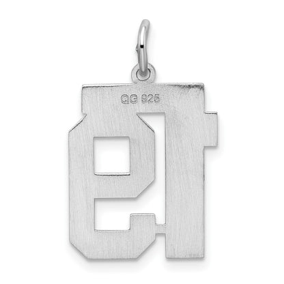 Sterling Silver Silver/Rhodium-Plated Satin Number 19 Charm
