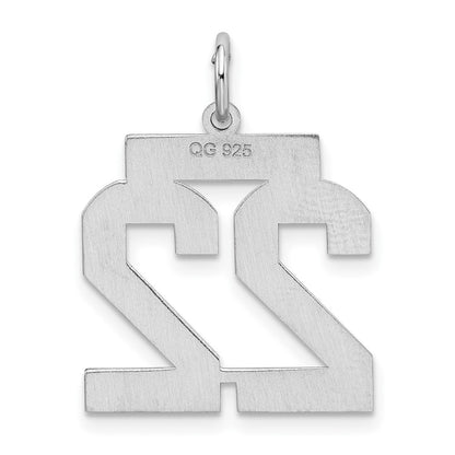 Sterling Silver Silver/Rhodium-Plated Satin Number 22 Charm