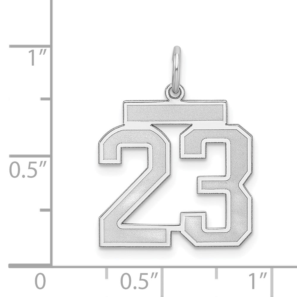 Sterling Silver Silver/Rhodium-Plated Satin Number 23 Charm