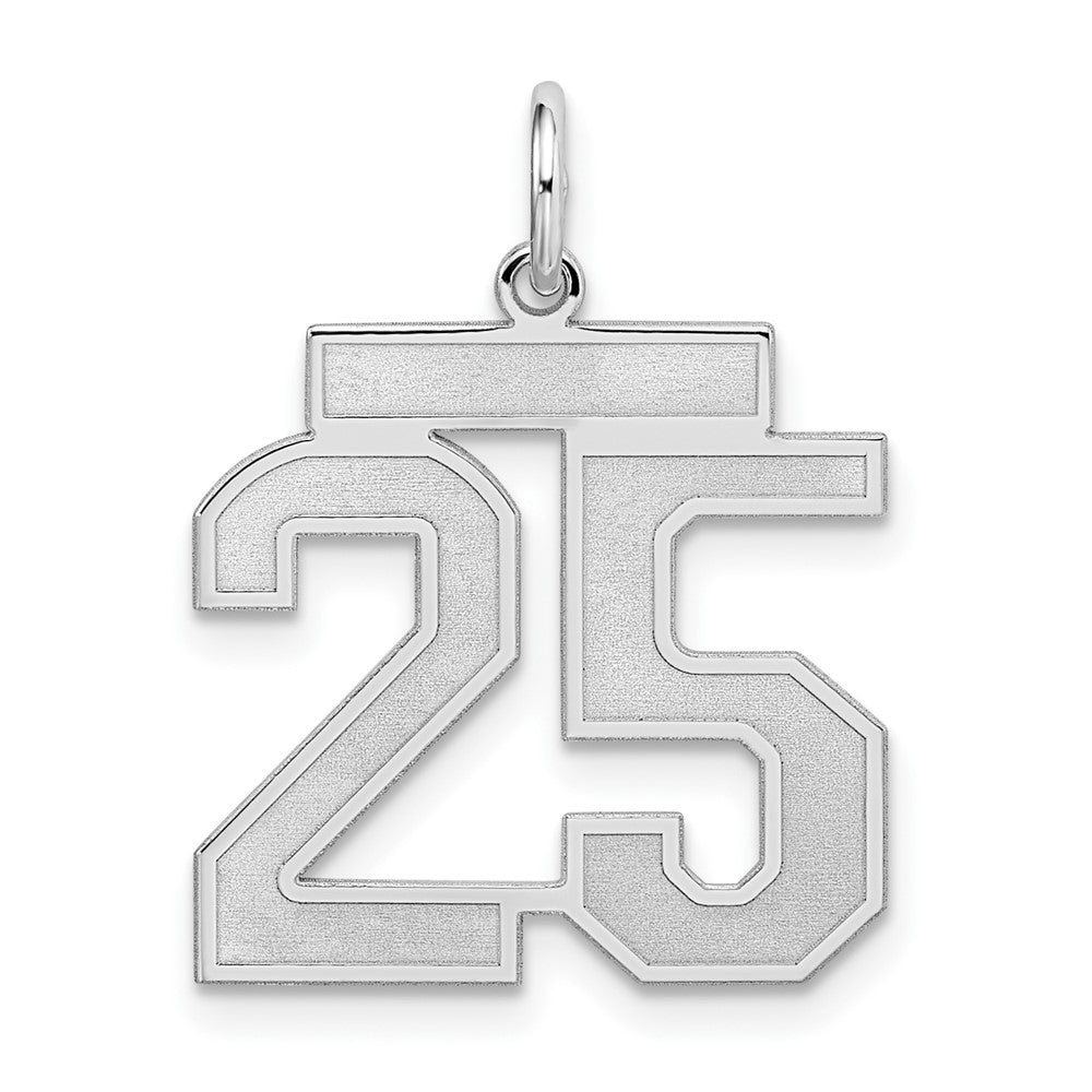 Sterling Silver Silver/Rhodium-Plated Satin Number 25 Charm