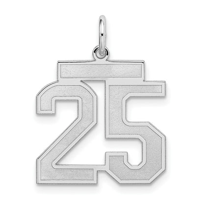 Sterling Silver Silver/Rhodium-Plated Satin Number 25 Charm
