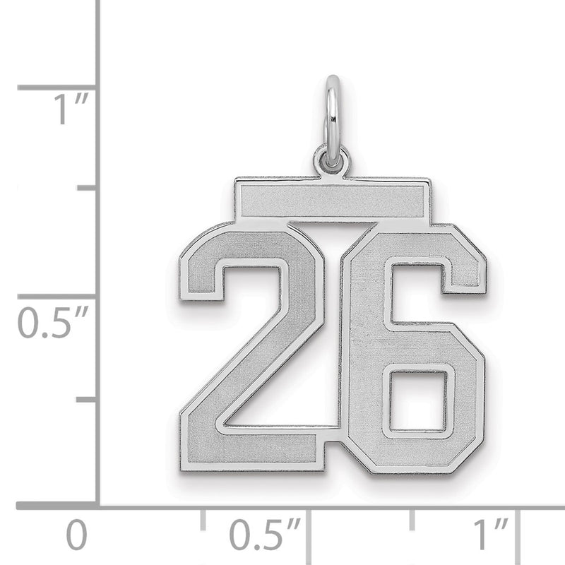 Sterling Silver Silver/Rhodium-Plated Satin Number 26 Charm