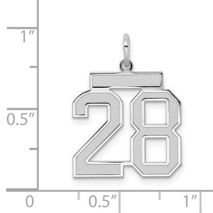 Sterling Silver Silver/Rhodium-Plated Satin Number 28 Charm