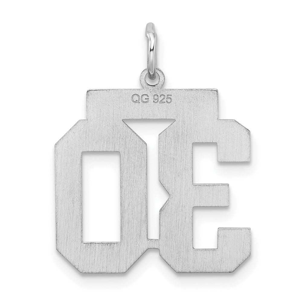 Sterling Silver Silver/Rhodium-Plated Satin Number 30 Charm