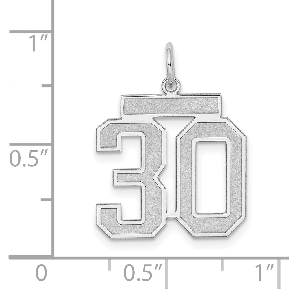 Sterling Silver Silver/Rhodium-Plated Satin Number 30 Charm