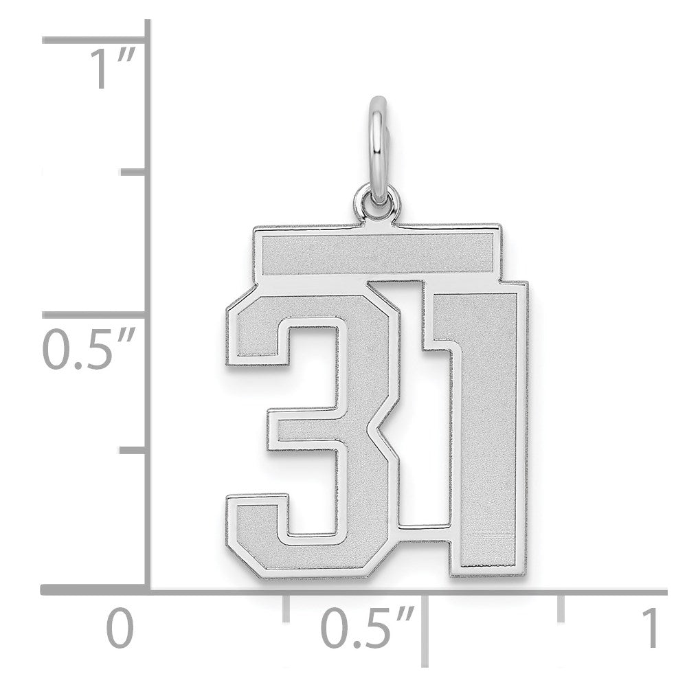 Sterling Silver Silver/Rhodium-Plated Satin Number 31 Charm