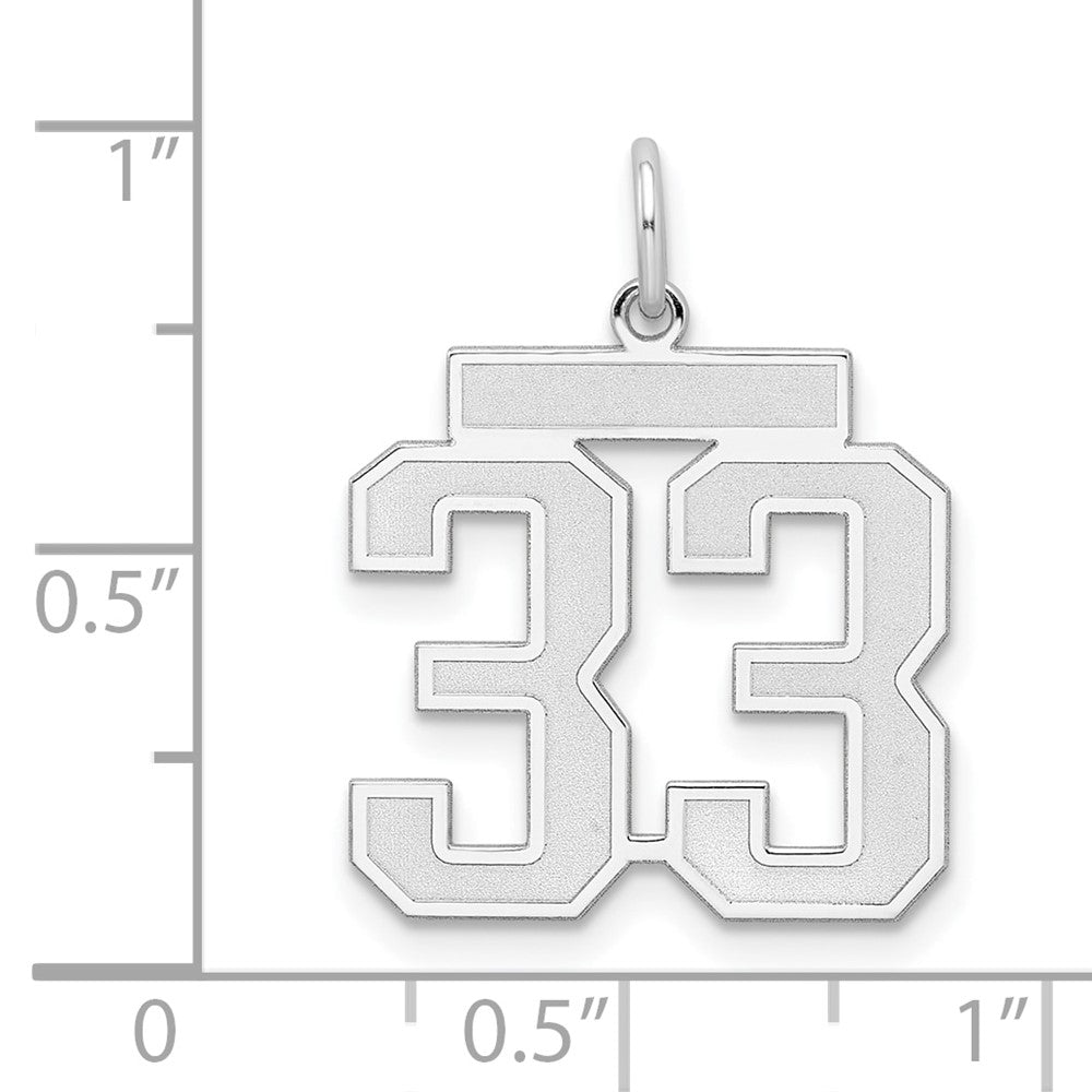 Sterling Silver Silver/Rhodium-Plated Satin Number 33 Charm