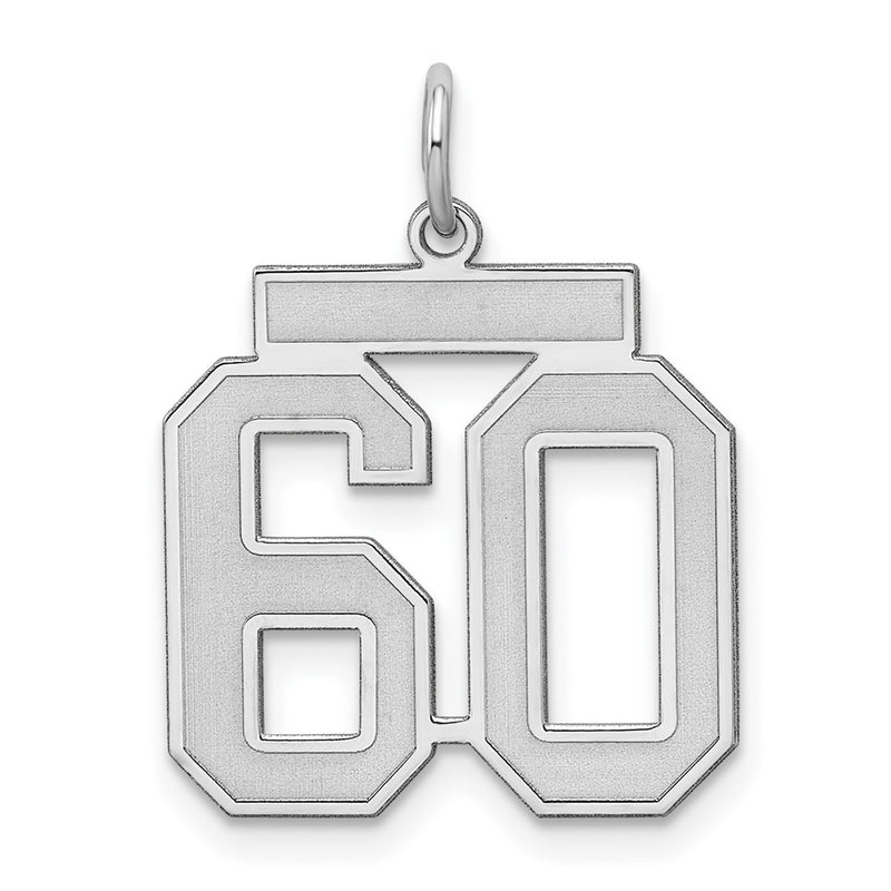 Sterling Silver Silver/Rhodium-Plated Satin Number 60 Charm