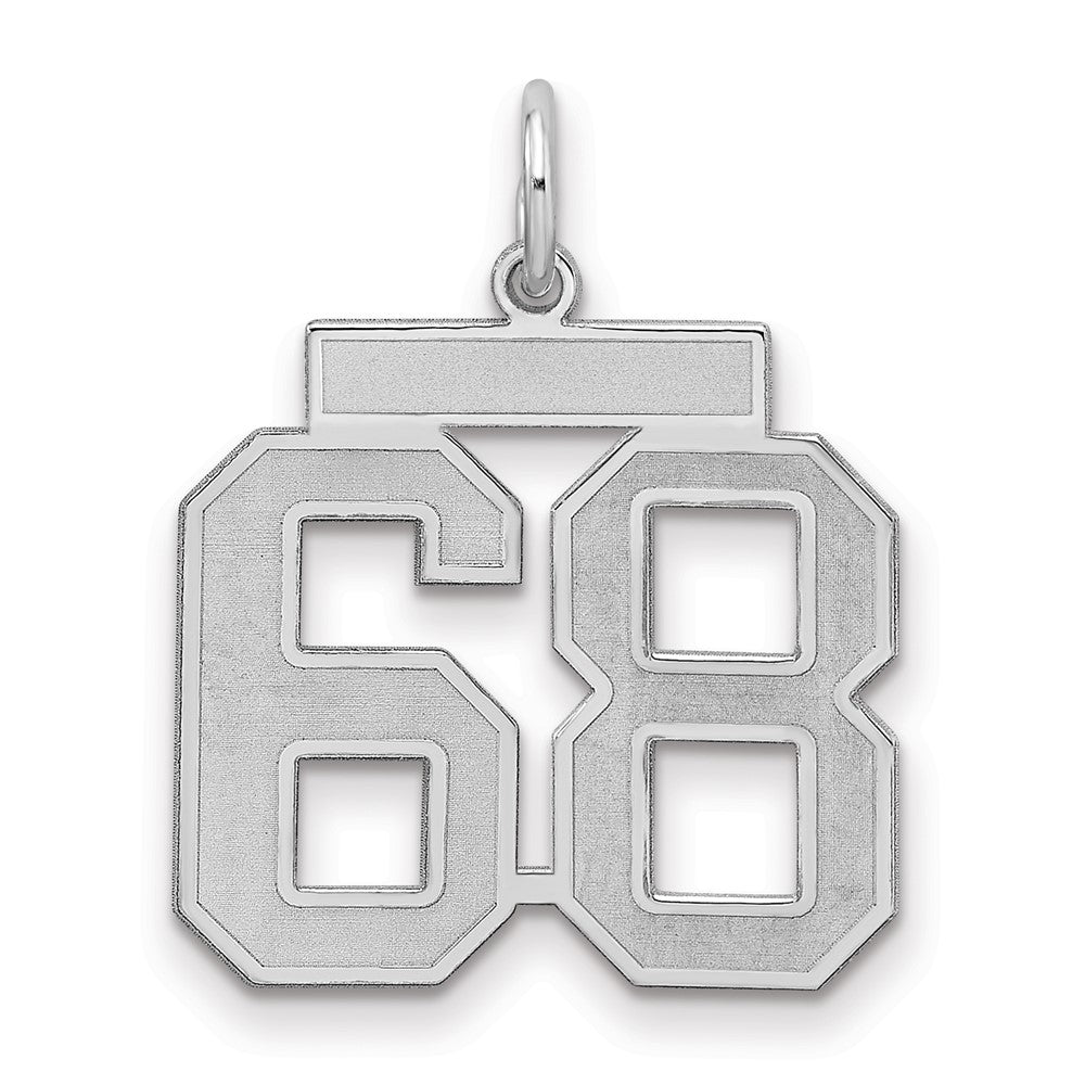 Sterling Silver Silver/Rhodium-Plated Satin Number 68 Charm