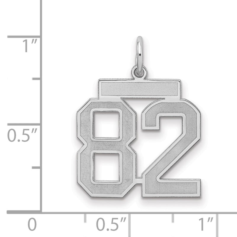 Sterling Silver Silver/Rhodium-Plated Satin Number 82 Charm