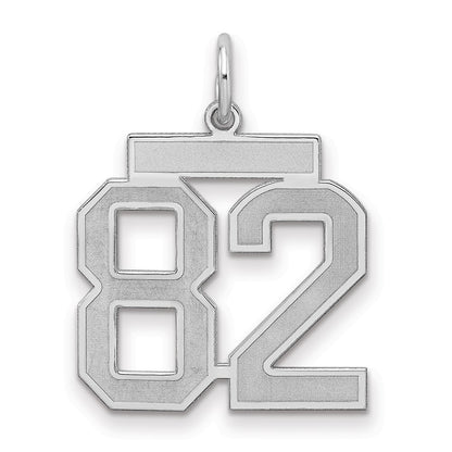 Sterling Silver Silver/Rhodium-Plated Satin Number 82 Charm