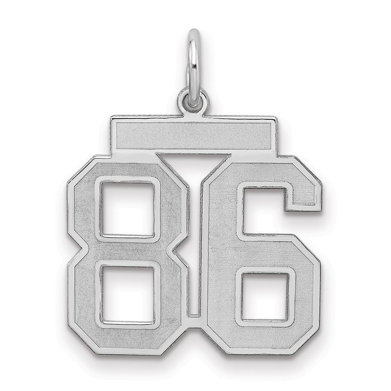 Sterling Silver Silver/Rhodium-Plated Satin Number 86 Charm