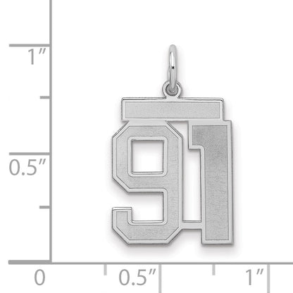 Sterling Silver Silver/Rhodium-Plated Satin Number 91 Charm