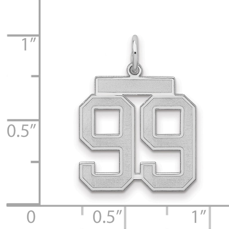 Sterling Silver Silver/Rhodium-Plated Satin Number 99 Charm