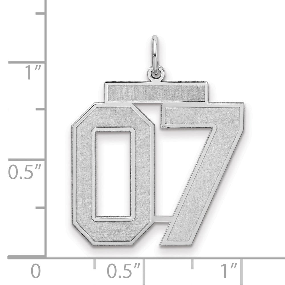 Sterling Silver Rhodium-Plated Large Satin Number 7 W/Top