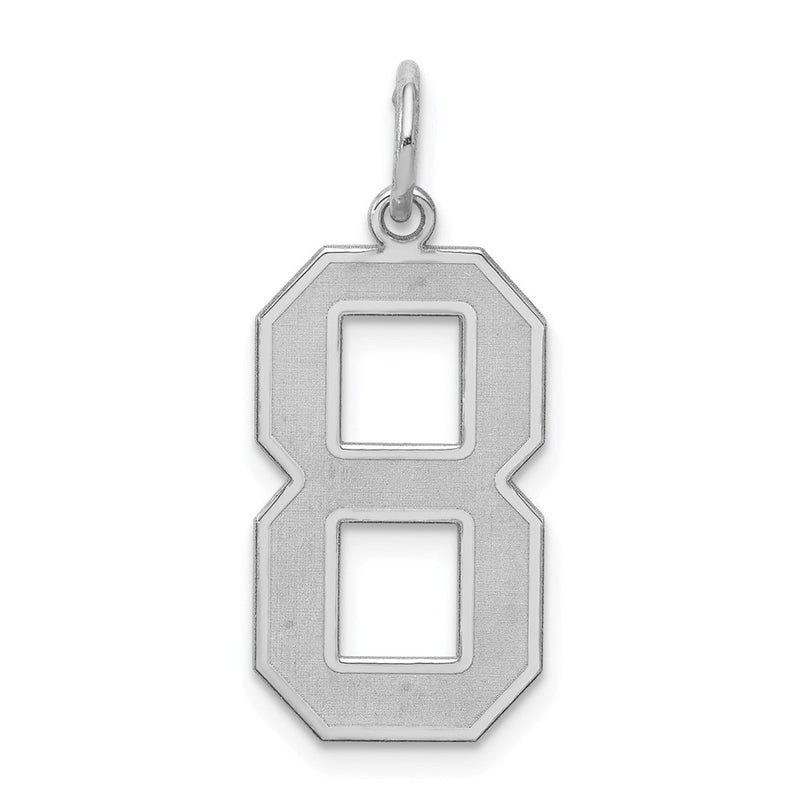 Sterling Silver Silver/Rhodium-Plated Satin Number 8 Charm