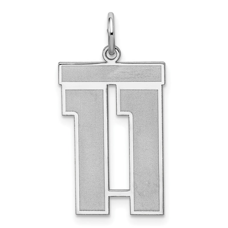 Sterling Silver Silver/Rhodium-Plated Satin Number 11 Charm