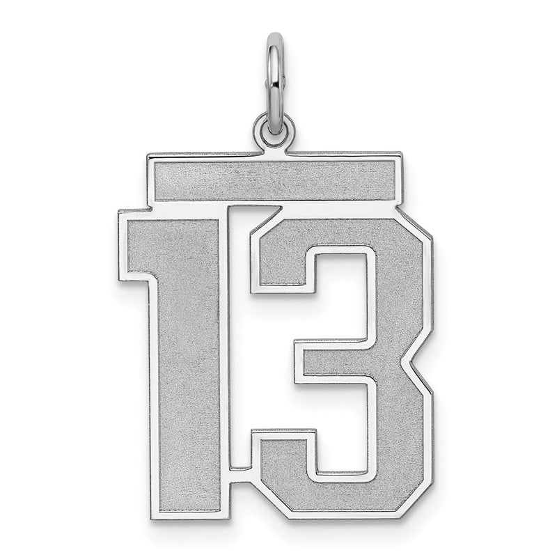 Sterling Silver Silver/Rhodium-Plated Satin Number 13 Charm