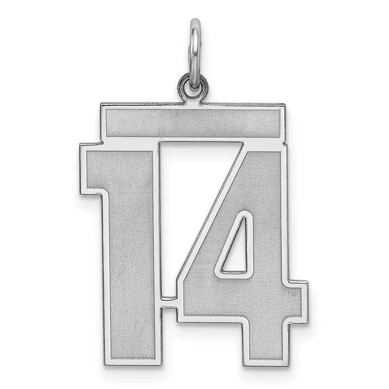 Sterling Silver Silver/Rhodium-Plated Satin Number 14 Charm