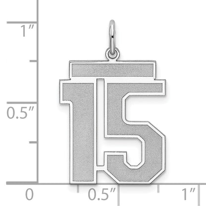 Sterling Silver Silver/Rhodium-Plated Satin Number 15 Charm