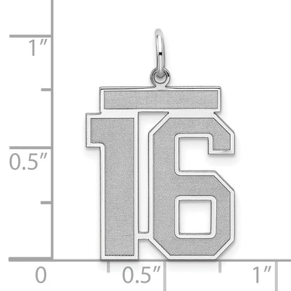 Sterling Silver Silver/Rhodium-Plated Satin Number 16 Charm