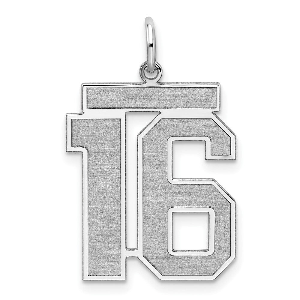 Sterling Silver Silver/Rhodium-Plated Satin Number 16 Charm