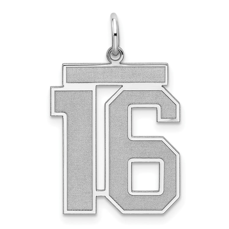 Sterling Silver Silver/Rhodium-Plated Satin Number 16 Charm