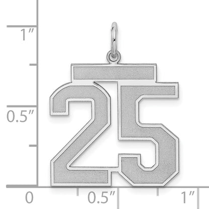 Sterling Silver Silver/Rhodium-Plated Satin Number 25 Charm