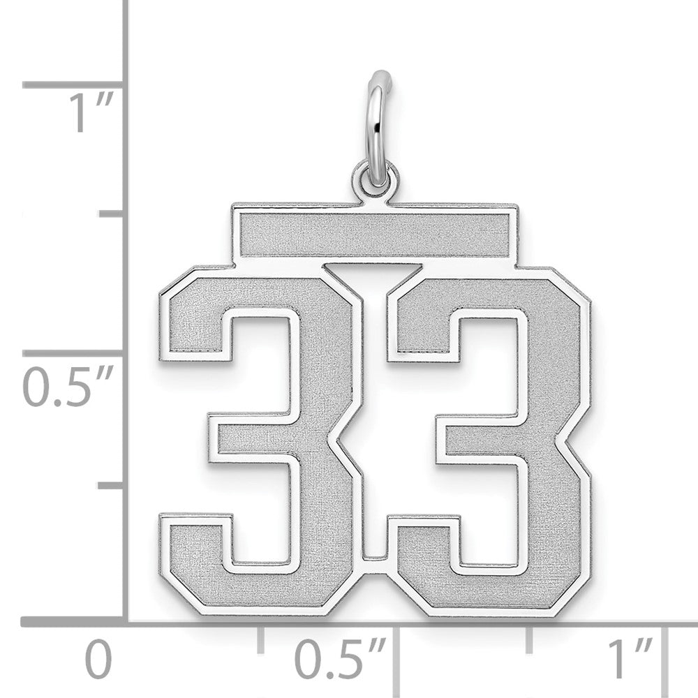 Sterling Silver Silver/Rhodium-Plated Satin Number 33 Charm