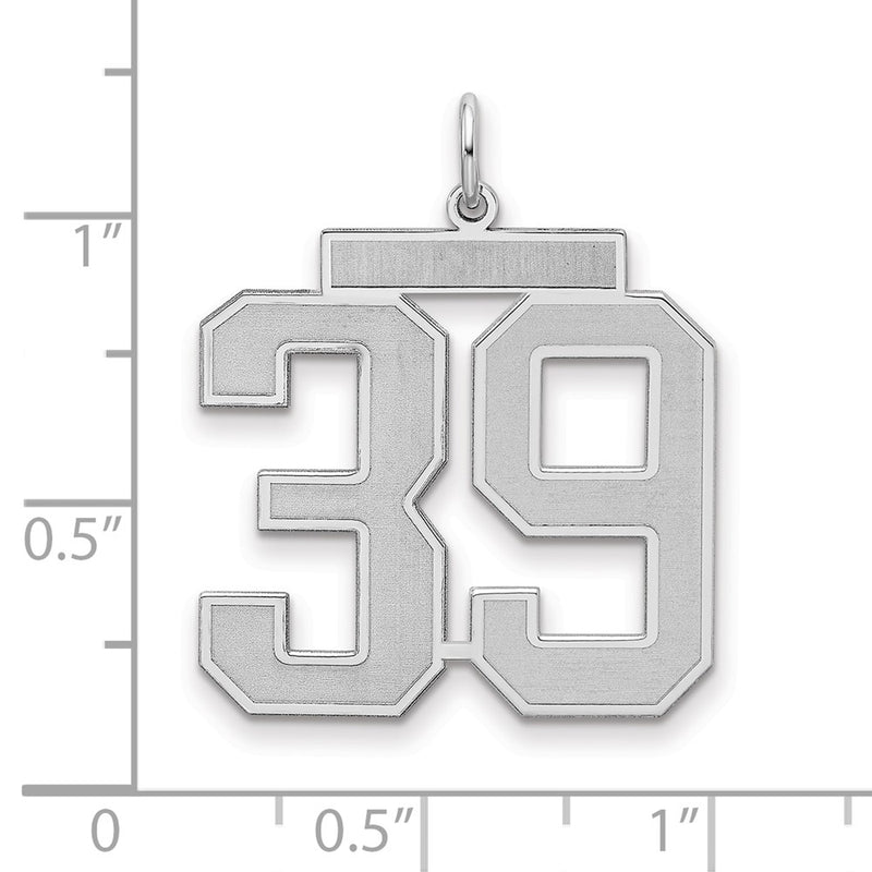 Sterling Silver Silver/Rhodium-Plated Satin Number 39 Charm