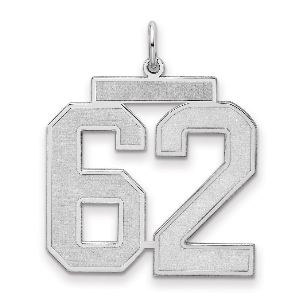 Sterling Silver Silver/Rhodium-Plated Satin Number 62 Charm