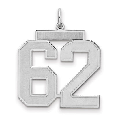 Sterling Silver Silver/Rhodium-Plated Satin Number 62 Charm